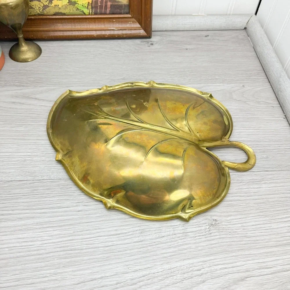 Vintage Gold Plated Brass Leaf Tray: Mid-Century‎ Trinket Dish